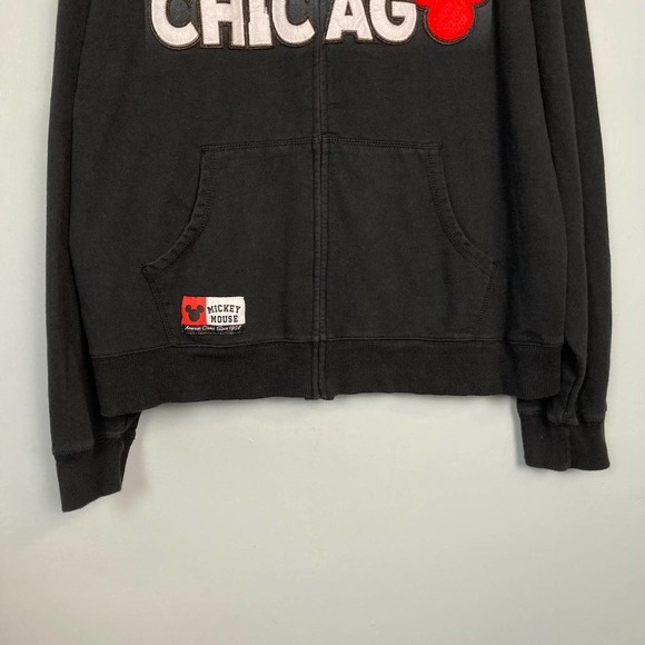 Disney Store Chicago Skyline Mickey Mouse Black Unisex Full Zip Hoodie Size L - Picture 9 of 12